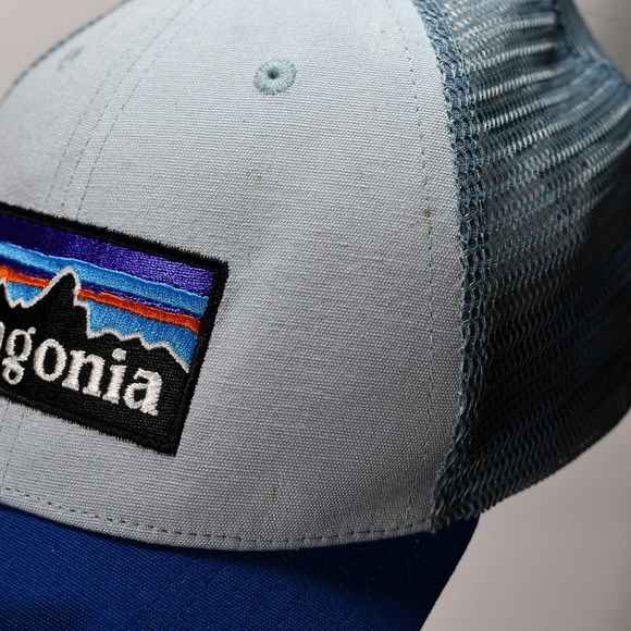Patagonia Blue Logo Ridge LoPro Snapback Trucker Hat Netplus Recycled Fish Net - Picture 6 of 8
